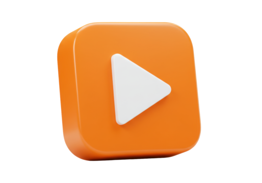 Isolated orange play button icon with soft, rounded square corners and a central white triangle