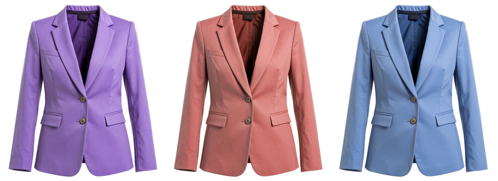 set of women blazer formal suit in three colors isolated on white background