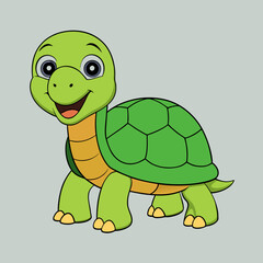 Adorable cartoon turtle with a happy expression and green shell on a plain background