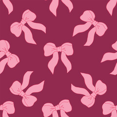 A coquette ribbon bow on a dark pink background, a seamless pattern for a chic, charming design