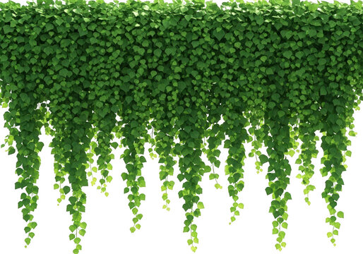 A dense wall of green ivy with cascading vines against a black background creating a natural curtain