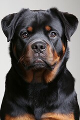 Fototapeta premium Gentle Rottweiler Portrait with Elegant Expressions and Charming Poses on Simple Gray Background