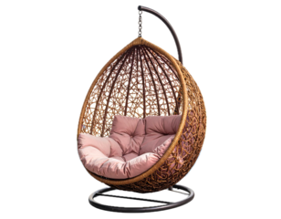 Wicker rattan hanging chair isolated.