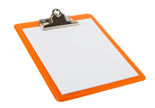Isolated Orange Clipboard on a Plain Surface, Close-up Office Supply for Note Taking