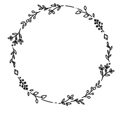 Hand drawn floral wreath on white background 