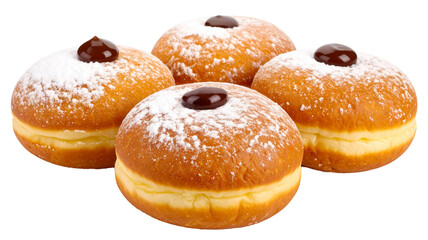 donuts filled chocolate cream with white sugar isolated on white background