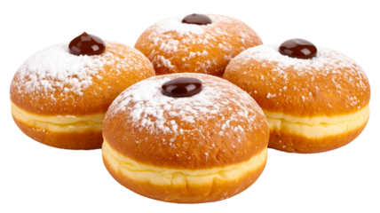 donuts filled chocolate cream with white sugar isolated on white background