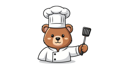 Cute bear mascot wearing chef hat holding spatula