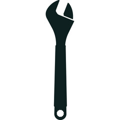 Black Silhouette of an Adjustable Wrench on a White Background