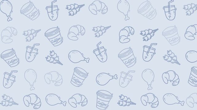 Food pattern with fried chicken croissants and coffee cups is perfect for menus, food blogs, restaurant branding, and social media.