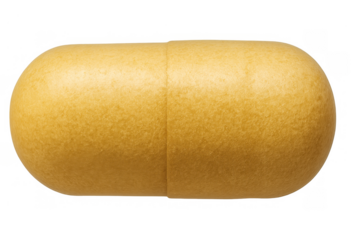 Yellow capsule medicine or dietary supplement pill, concept for health, pharmacy, and medication, transparent background