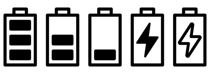 バッテリー、電池残量のアイコンセット。ベクターイラスト。バリエーションあり。
