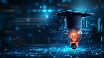 Glowing light bulb with graduation cap symbolizing modern education and innovation
