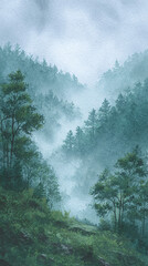 Immerse Yourself in the Enchanting Tranquility of a Misty Forest Landscape, Where Nature's Serenity and Lush Greenery Merge into a Breathtaking Scenic View.