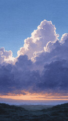 Breathtaking Landscape of Serene Clouds and a Dazzling Sunset: A Visual Journey into Nature's Tranquility and the Charm of Dusk at Horizon's Edge