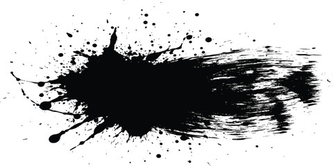 Black ink splatter with brush stroke effect abstract vector illustration for grunge design elements isolated on white background