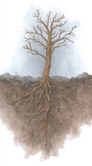 Exploring the Intricate Beauty of Trees and Their Roots in Watercolor: A Depiction of Growth and Connection to the Earth