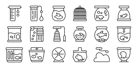 Set of icons for aquariums and pet care