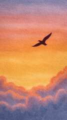 Breathtaking Sunset with a Bird in Silhouette, Capturing the Essence of Nature's Beauty and Tranquility in a Harmonious Landscape