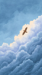 Experience the Serenity of Flight Among Colorful Clouds in a Beautiful Watercolor Landscape Capturing the Essence of Freedom and Nature
