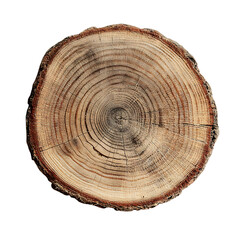 Fototapeta premium Cross section of tree trunk with annual rings isolated on transparent background