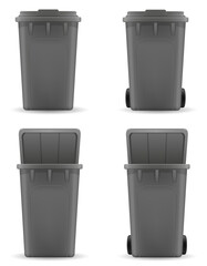 plastic recycling bin trash bucket container vector illustration isolated object icons