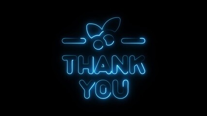 Glowing blue neon thank you text with abstract shapes on black background animated motion graphic perfect for - Powered by Adobe