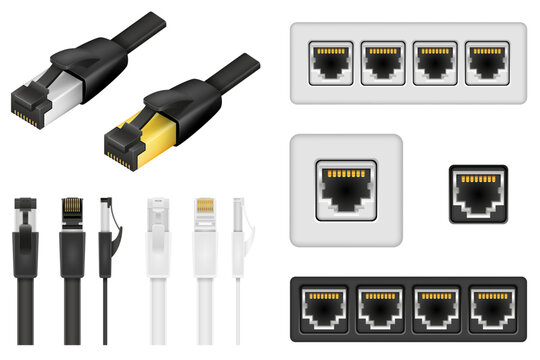 lan plug and connector for internet transmission vector illustration isolated object icons
