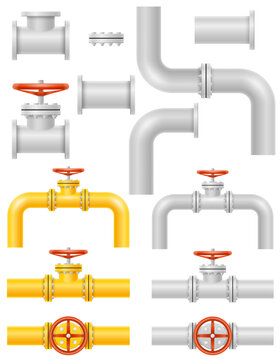 metal pipes for water supply gas oil pipeline sewerage plumbin vector illustration isolated object icons