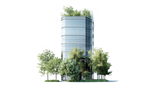Building with trees around it on transparent background
