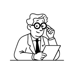 Intelligent man with glasses reading a document thoughtfully, symbolizing education, focus, and analytical thinking.
