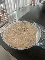 Homemade Sourdough Starter in Glass Bowl