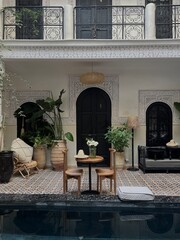 Elegant Moroccan Courtyard with Pool and Traditional Decor