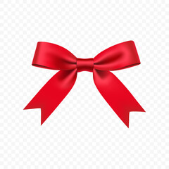 Realistic vector red ribbon bow. A festive decoration element for birthdays and Christmas.