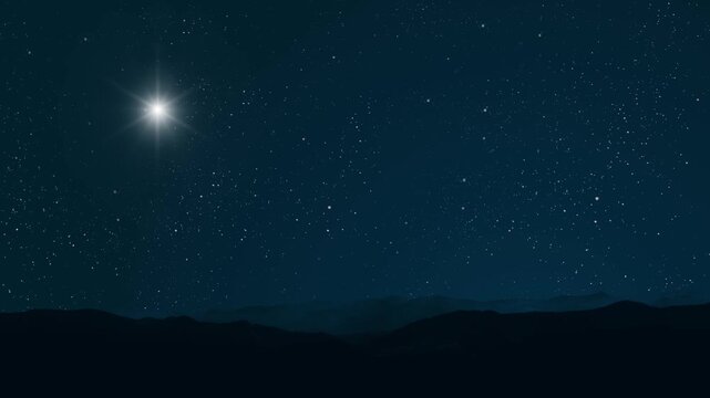 night Christmas panorama with a star in the sky
