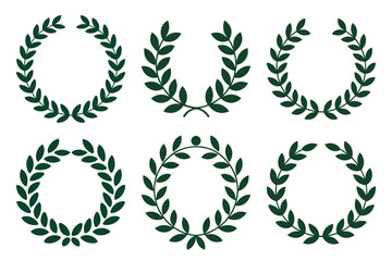 Collection of green laurel wreath icons