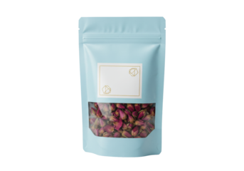 Isolated pouch bag of fragrant dry rose buds ready for food or beauty products, mock-up
