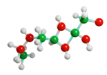 Isolated molecular model displays atoms bonded by sticks, science concept visualization, molecules