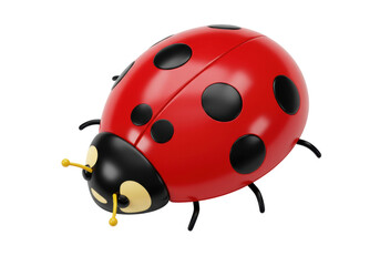 Isolated ladybug insect with red shell and black spots in detailed 3D rendering style
