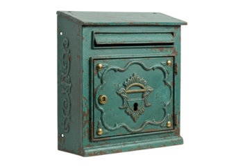 Isolated mailbox in green aged bronze for home or business postal delivery and safety