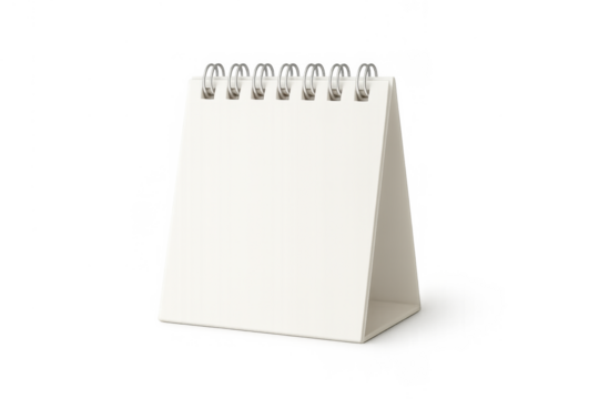 Blank desk calendar notepad mock-up template with spiral binding on a transparent background for design