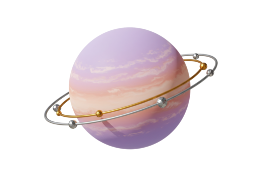 Isolated planet model with rings, fantasy world, light purple, outer space, cosmic element