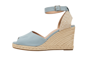 Isolated Blue Leather Espadrille Wedge Sandal on Display for Summer Fashion Shopping