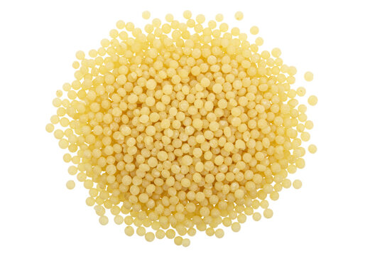 Isolated small balls of toasted pasta, couscous, ptitim, Israelian couscous, pearl couscous