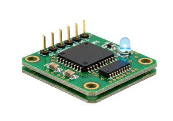 Isolated electronic circuit board with integrated circuits and pin connectors in studio light