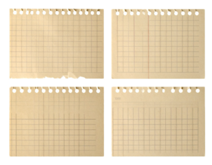 Blank paper sheets strips isolated. Ripped beige grid note paper. Real notepad with dot line isolated