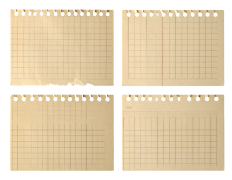 Blank paper sheets strips isolated. Ripped beige grid note paper. Real notepad with dot line isolated