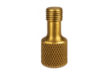 Brass knurled thumbscrew metal component on transparent background