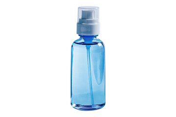 Blue bottle with spray nozzle on transparent background