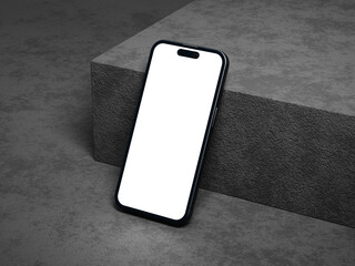 Phone with white screen on rough dark surface for digital mockup.